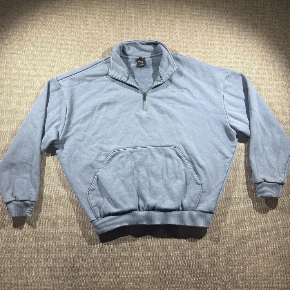 Oakley Sweatshirt Mens Large Blue 1/4 Zip Fleece Logo Kangaroo Pocket Casual